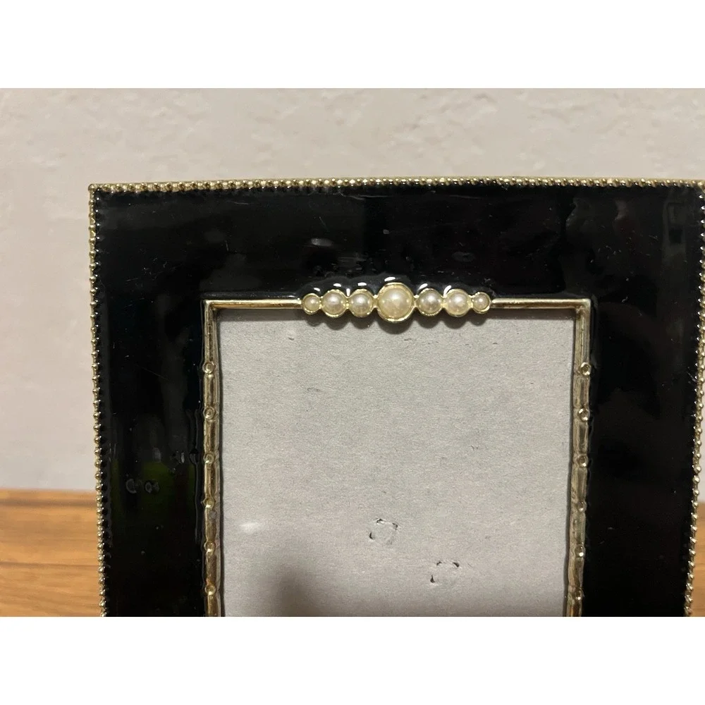 Retro Metallic Black W/ Gold And Pearl Accents 3.5x5 Photo Frame - Table Top
